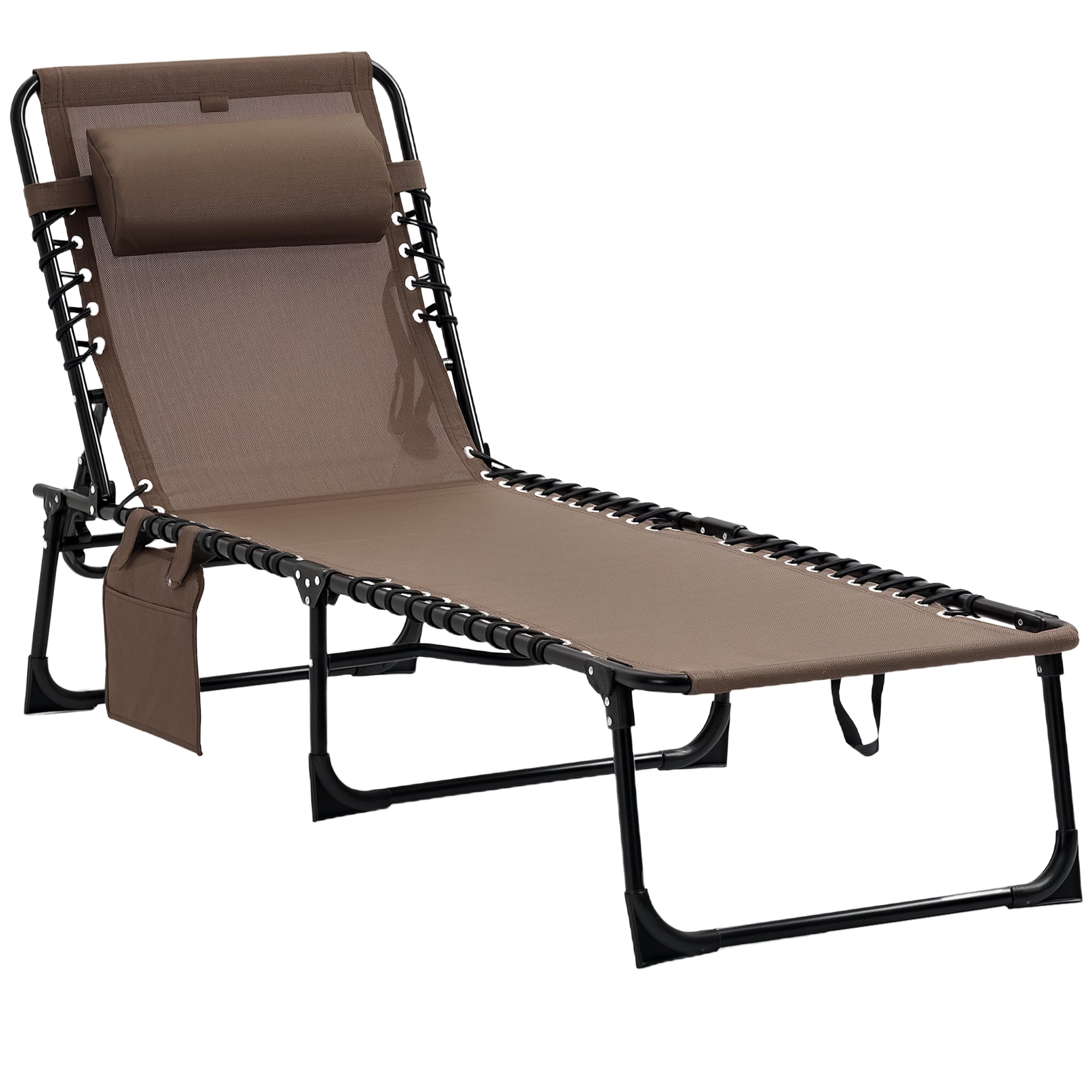 Reclining Chaise Lounge Chair, Portable Sun Lounger, Folding Camping Cot with Adjustable Backrest and Removable Pillow, for Patio, Garden, Beach