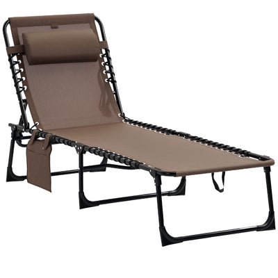 Reclining Chaise Lounge Chair, Portable Sun Lounger, Folding Camping Cot with Adjustable Backrest and Removable Pillow, for Patio, Garden, Beach
