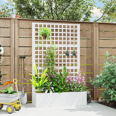 Galvanized Raised Garden Bed Planter Box with Trellis for Climbing Plants, Vegetable, Vines, 43" x 16" x 70"