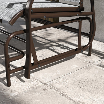 Outdoor 2-Person Glider Bench, Outside Glider Swing Chair Loveseat with Table, Steel Frame