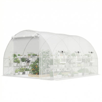 10'x11'x6' Walk-in Tunnel Greenhouse with Shelves, Mesh Door and Windows, Hoop House Greenhouse with PE Cover