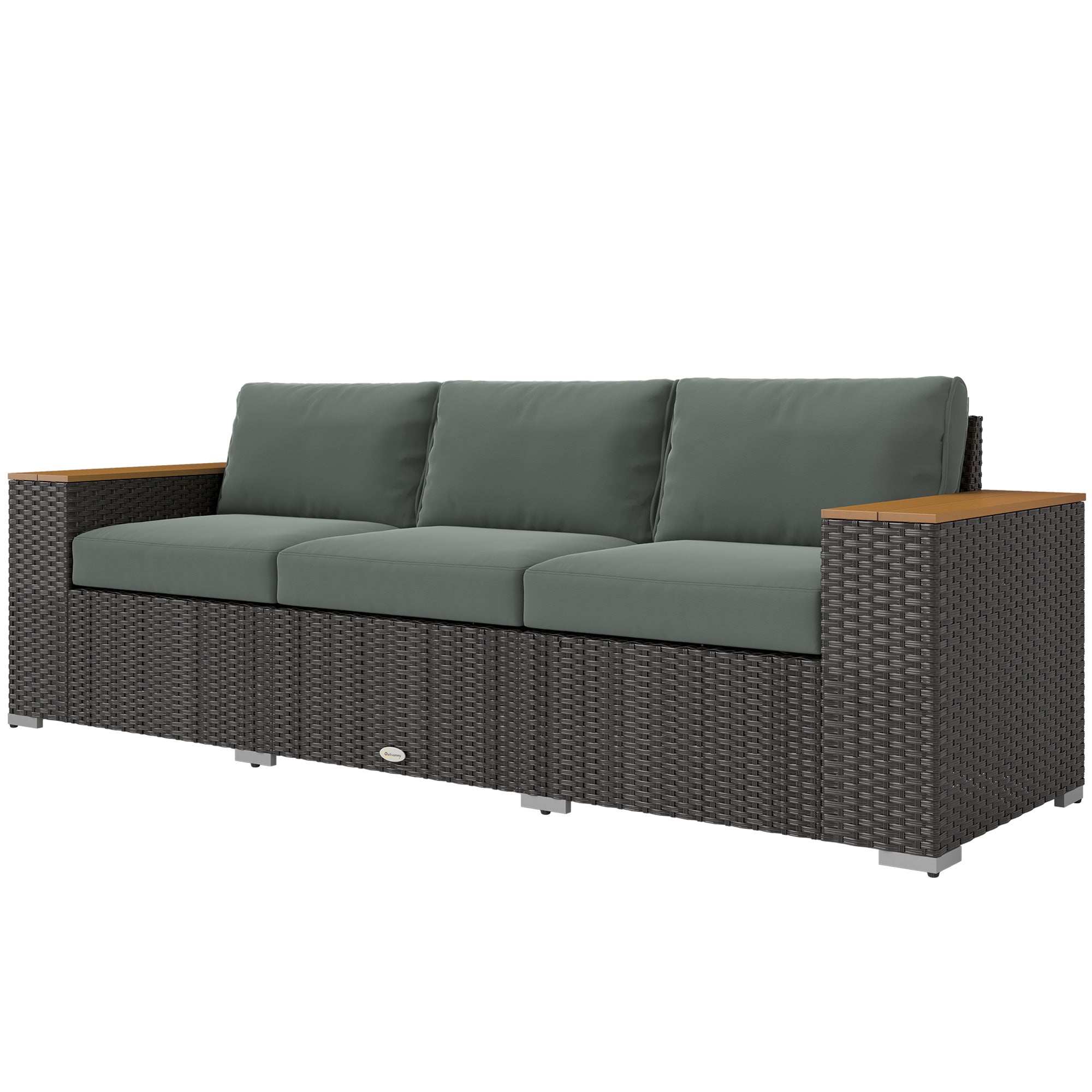 3-Seat Outdoor Patio Sofa, PE Wicker Outdoor Couch with  Extra Wide Deep Seat, Wide Armrests 4" Cushions