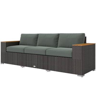 3-Seat Outdoor Patio Sofa, PE Wicker Outdoor Couch with  Extra Wide Deep Seat, Wide Armrests 4" Cushions