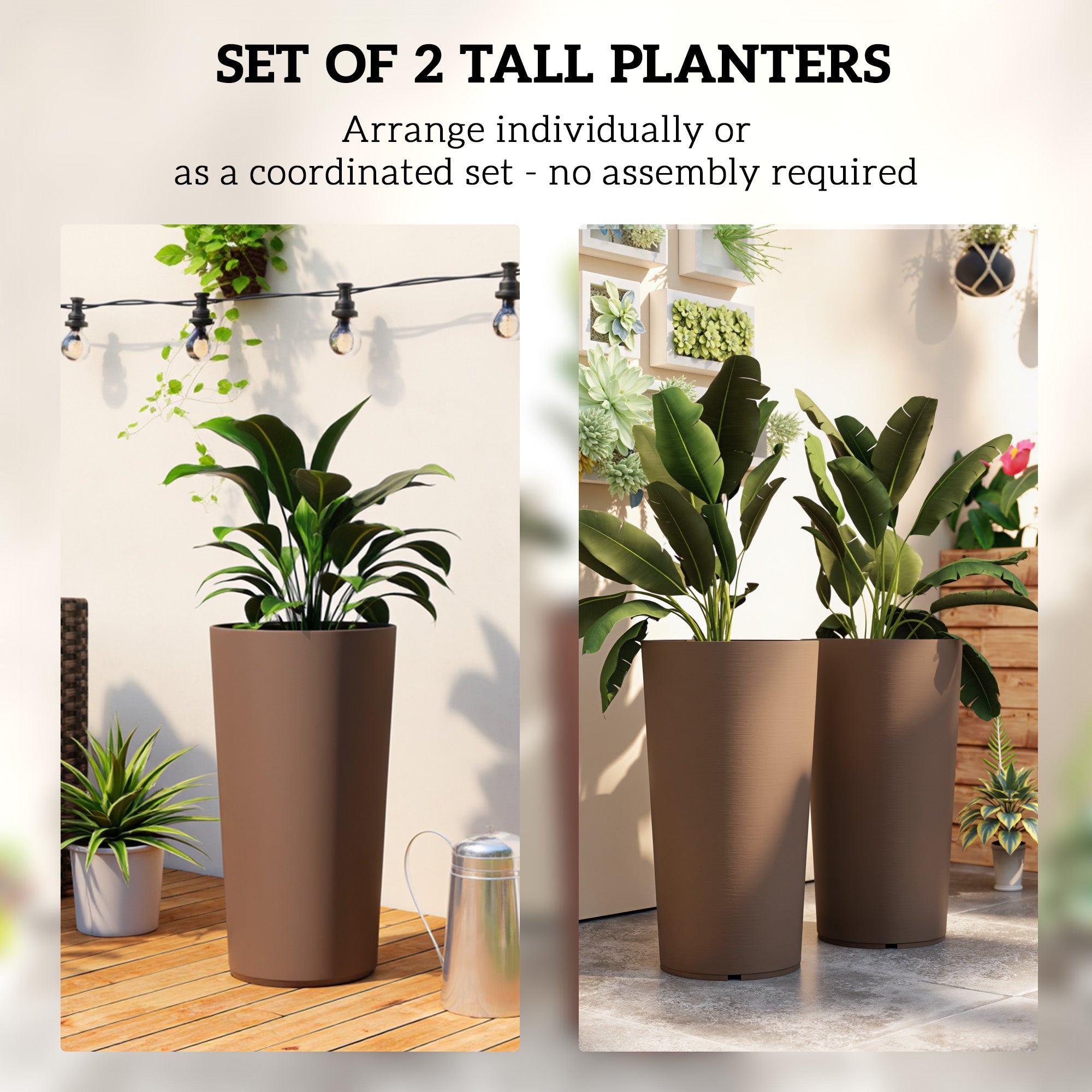 29 Inch Outdoor Planter, Set of 2 Plastic Flower Pots, Weather and UV Resistant Stackable Large Planters