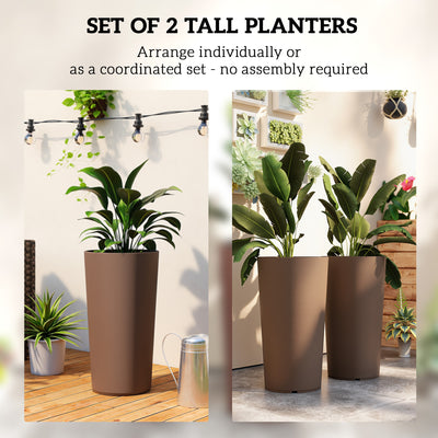 29 Inch Outdoor Planter, Set of 2 Plastic Flower Pots, Weather and UV Resistant Stackable Large Planters