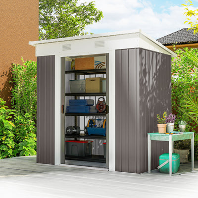6' x 4' Metal Garden Shed, Backyard Tool Storage Shed with Dual Locking Doors, 2 Air Vents and Steel Frame, Gray