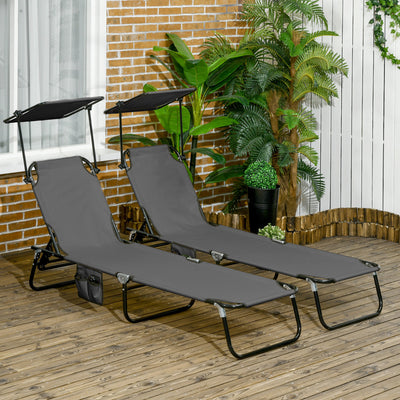 Chaise Pool Lounge Chairs Set of 2, Outdoor Sun Tanning Chairs, Reclining Back, Steel Frame and Side Pocket