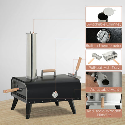 Pellet Wood Fired Pizza Oven Outdoor Pizza Maker with 12" Stone, Peel and Waterproof Cover