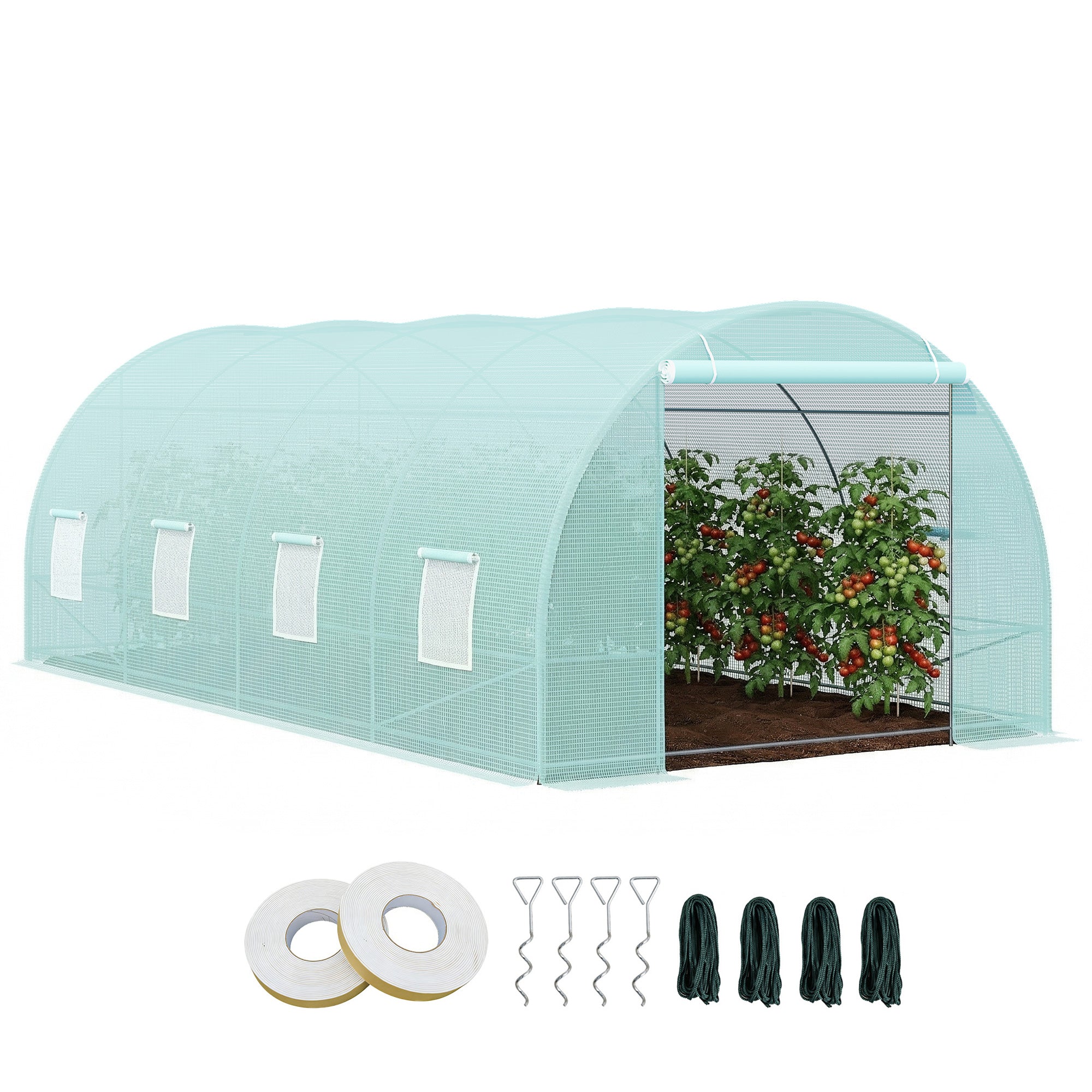 20' x 10' x 7' Walk-In Tunnel Greenhouse with Zippered Door & 8 Mesh Windows, Large Garden Green House Kit, Galvanized Steel Frame