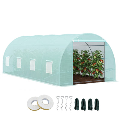 20' x 10' x 7' Walk-In Tunnel Greenhouse with Zippered Door & 8 Mesh Windows, Large Garden Green House Kit, Galvanized Steel Frame