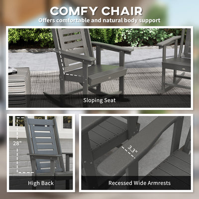2 Pieces Outdoor Rocking Chairs, HDPE Patio Rockers with 28" High Back, Wide Armrests for Porch Backyard