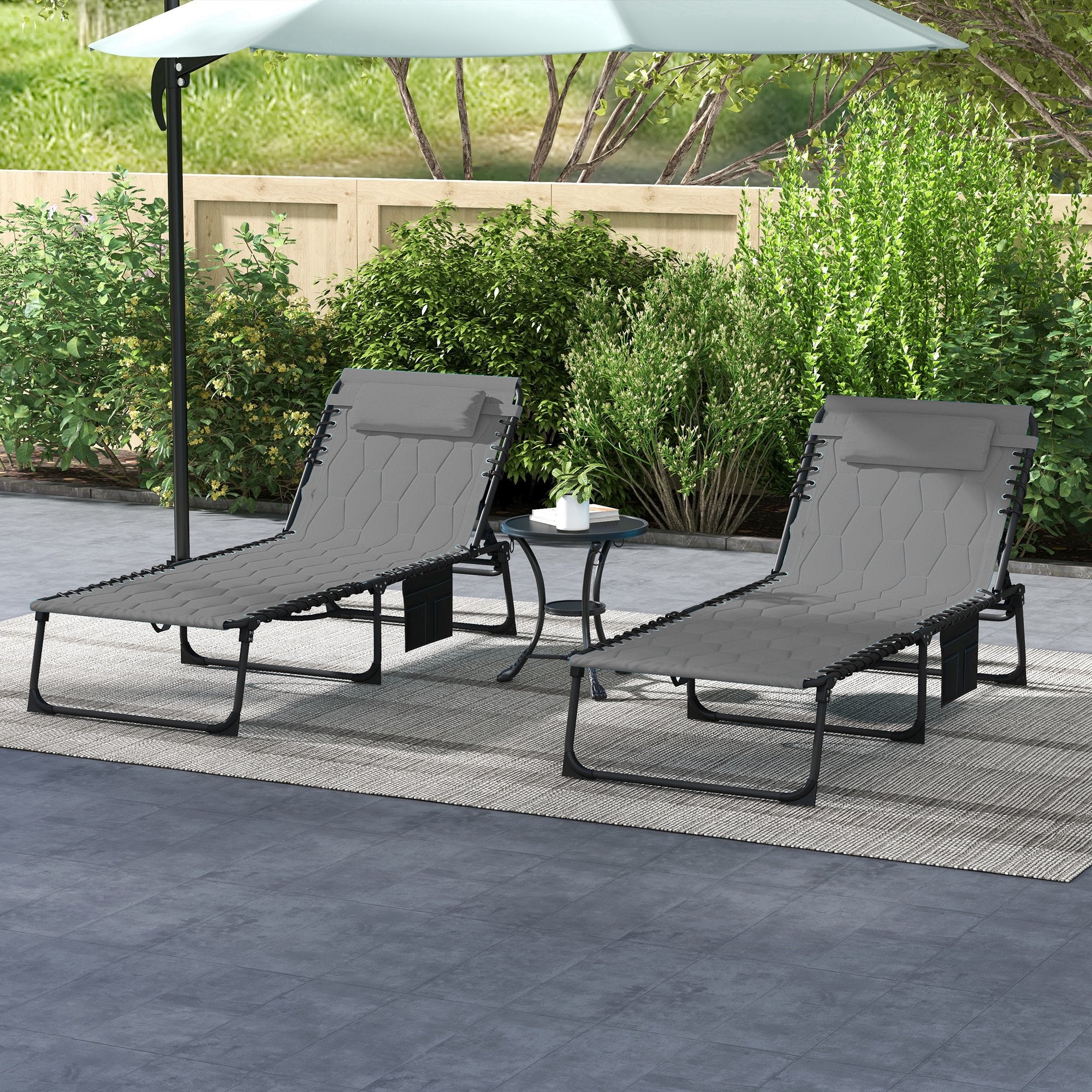 Folding Chaise Lounge Set with Reclining Back, 25.6" x 74" x 14.2"