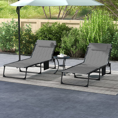 Folding Chaise Lounge Set with Reclining Back, 25.6" x 74" x 14.2"