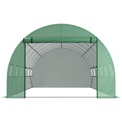 19.7' x 9.8' x 6.6' Plastic Greenhouse Cover Replacement, Heavy Duty Waterproof Tarp for Hoop House, Sheeting with 12 Windows, Door & Reinforcement Grid
