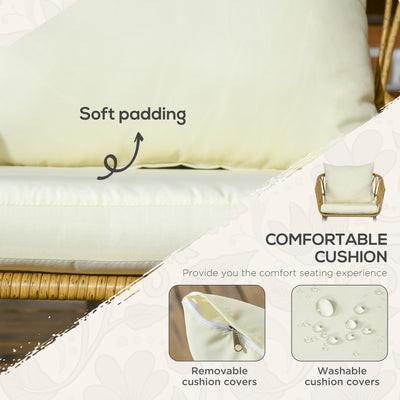 Wicker Outdoor Rocking Chair Set, 3 Piece Patio Bistro Set with 2 Porch Rocker Chairs, Glass Top Coffee Table and Cushions, Patio Conversation Set for Balcony, Backyard, Cream White