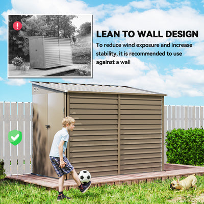 4.6' x 9' Outdoor Storage Shed, Lean to Metal Shed with Foundation Kit, Lockable Doors and Gloves for Patio, Lawn