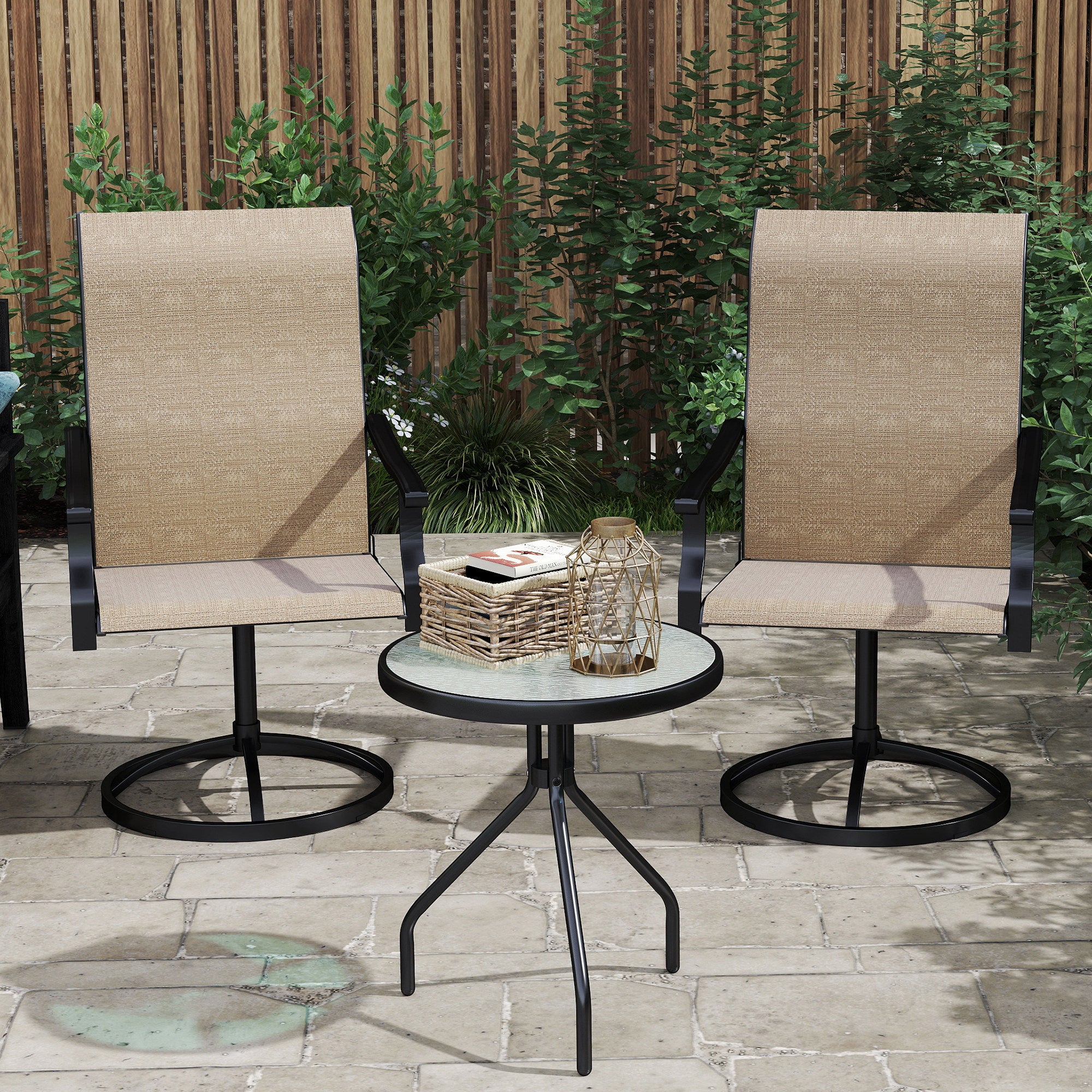Patio Swivel Chairs Set of 2, High Back Patio Dining Chairs with All-Weather Mesh for Backyard, Lawn, Garden