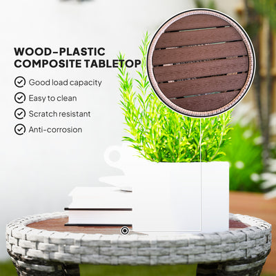 18" Wicker Outdoor Coffee Table, PE Rattan Patio Side Table with 2-Tier Storage, Composite Wood Top