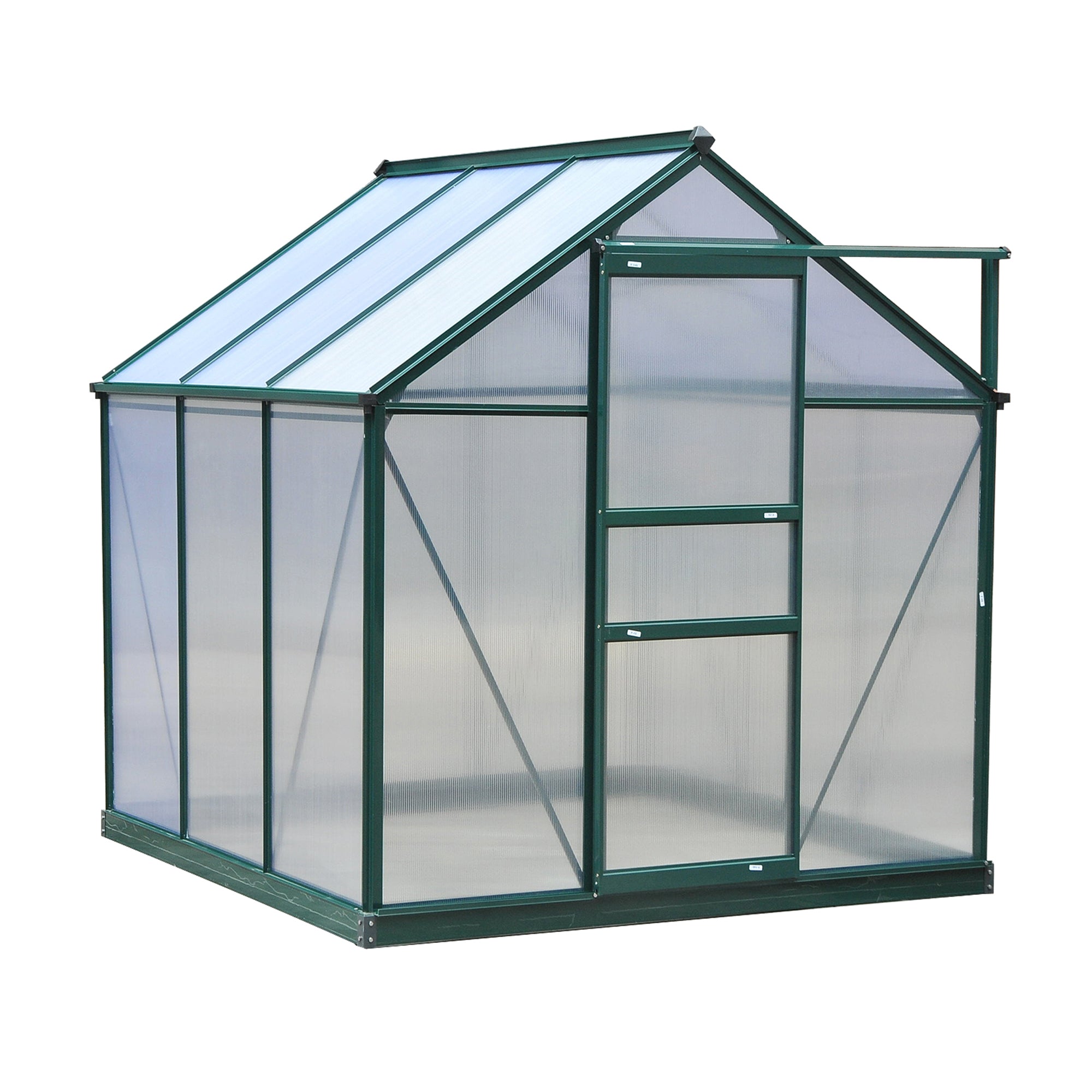6' x 6' Greenhouse for Outdoors, Polycarbonate Greenhouse with Rain Gutter and Roof Vent, Aluminum Walk-in Green Houses for Outside for Patio Backyard Garden