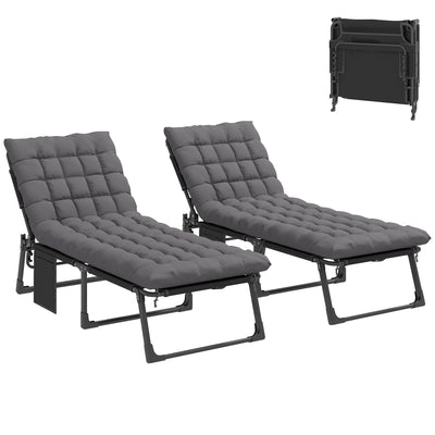 Folding Chaise Lounge Chair Outdoor Tanning Chair Set of 2 with 5-Position Backrest, Cushions, Side Pocket