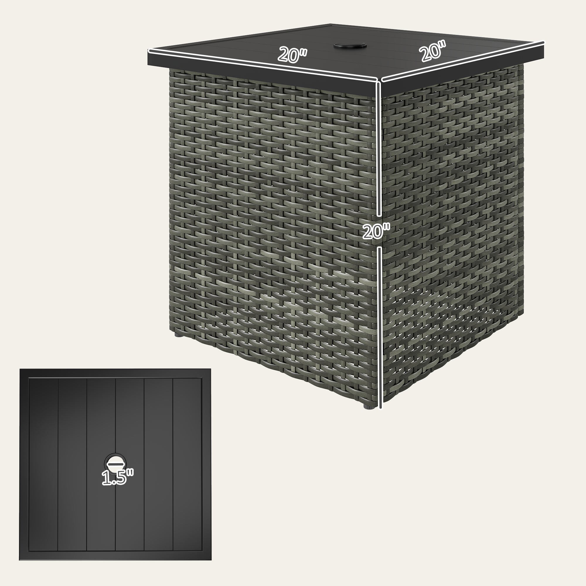 Wicker Side Table with 1.5" Umbrella Hole, Square Outdoor End Table with UV-Resistant Frame, Storage Space