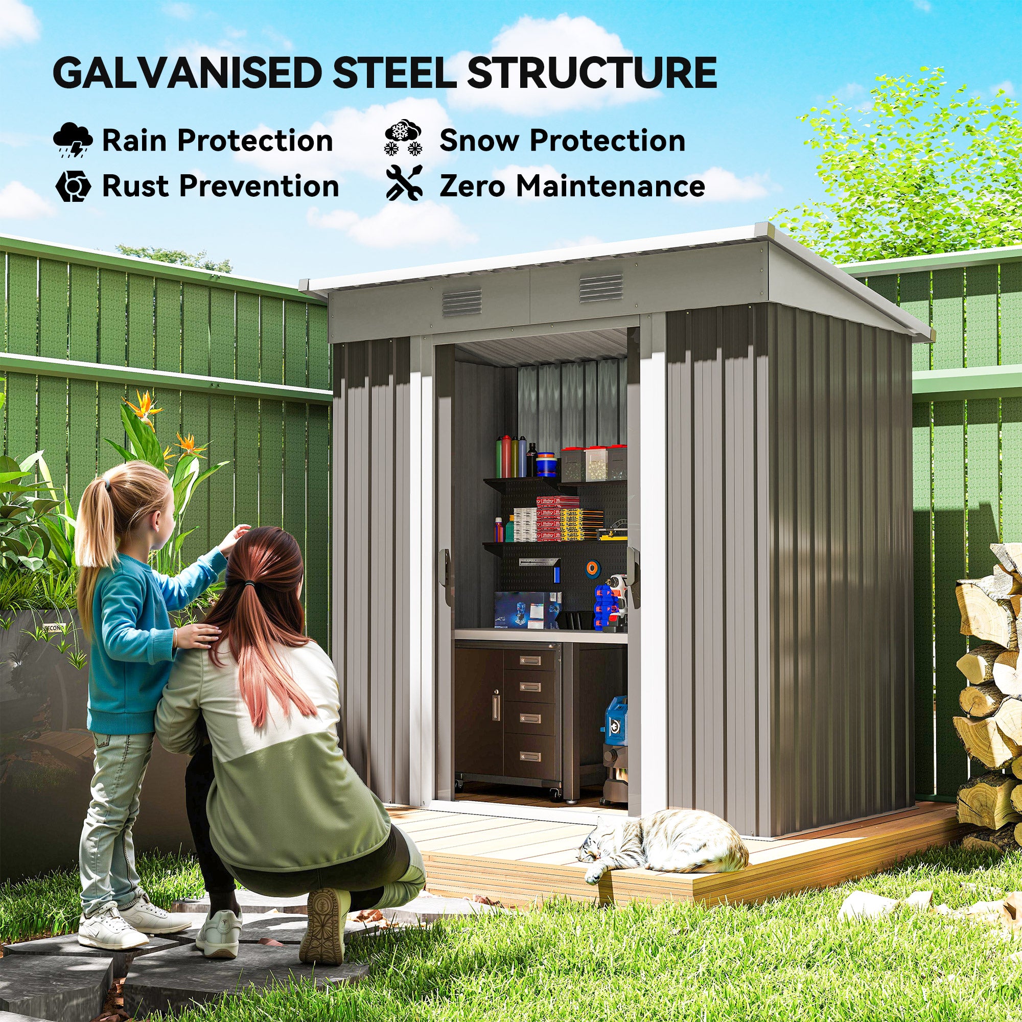 6' x 4' Metal Garden Shed, Backyard Tool Storage Shed with Dual Locking Doors, 2 Air Vents and Steel Frame, Gray