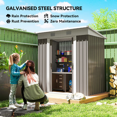 6' x 4' Metal Garden Shed, Backyard Tool Storage Shed with Dual Locking Doors, 2 Air Vents and Steel Frame, Gray