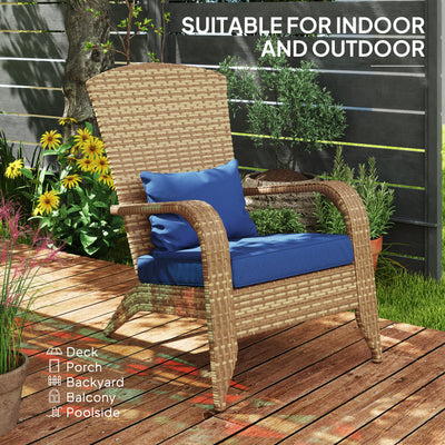 Patio Adirondack Chair with Rattan Wicker, Soft Cushions, Tall Curved Backrest for Deck or Garden