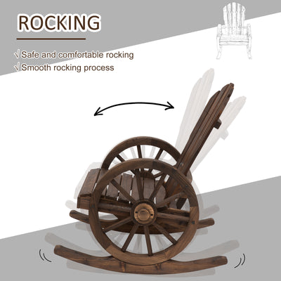 Wooden Rocking Chair, Adirondack Rocker Chair w/Slatted Design and Oversized Back, Outdoor Rocking Chair with Wagon Wheel Armrest for Porch, Poolside, and Garden, Carbonized