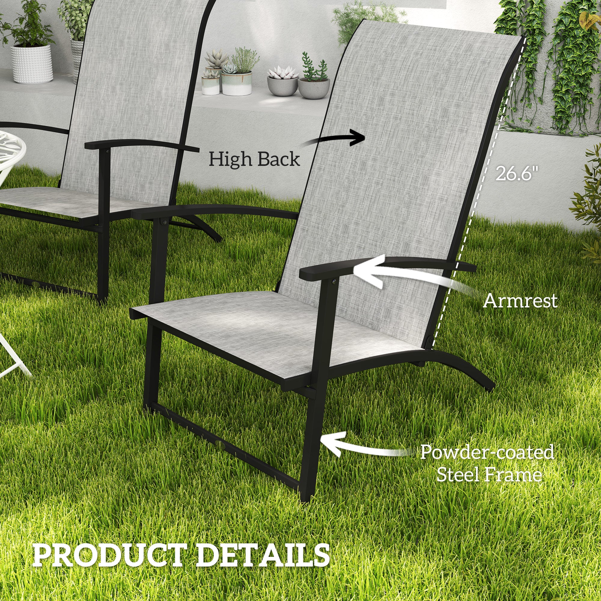 Set of 2 Outdoor Dining Chairs with High Back, Armrests, Folding Patio Chairs for Patio, Lawn, Camping