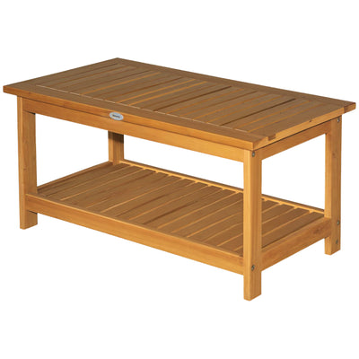36" Outdoor Coffee Table 2-Shelf Acacia Wood Rectangular Buffet Storage Organizer Natural Finish Teak Patio, Deck, Lawn, Garden