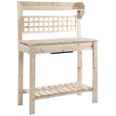 Outdoor Potting Bench Table, Wooden Workstation with Sliding Tabletop, Storage Shelf and Dry Sink, for Greenhouse, Garden, Patio