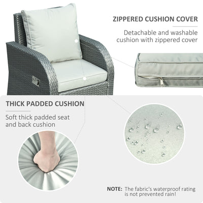 6-PCs Patio Furniture Sets Outdoor Wicker Sofa Set Rattan Angle Adjustable Recline Single Chair Conversation Set, Ottomans, w/ Polyester Tea Table Gas Spring  & Soft Washable Cushions, Grey