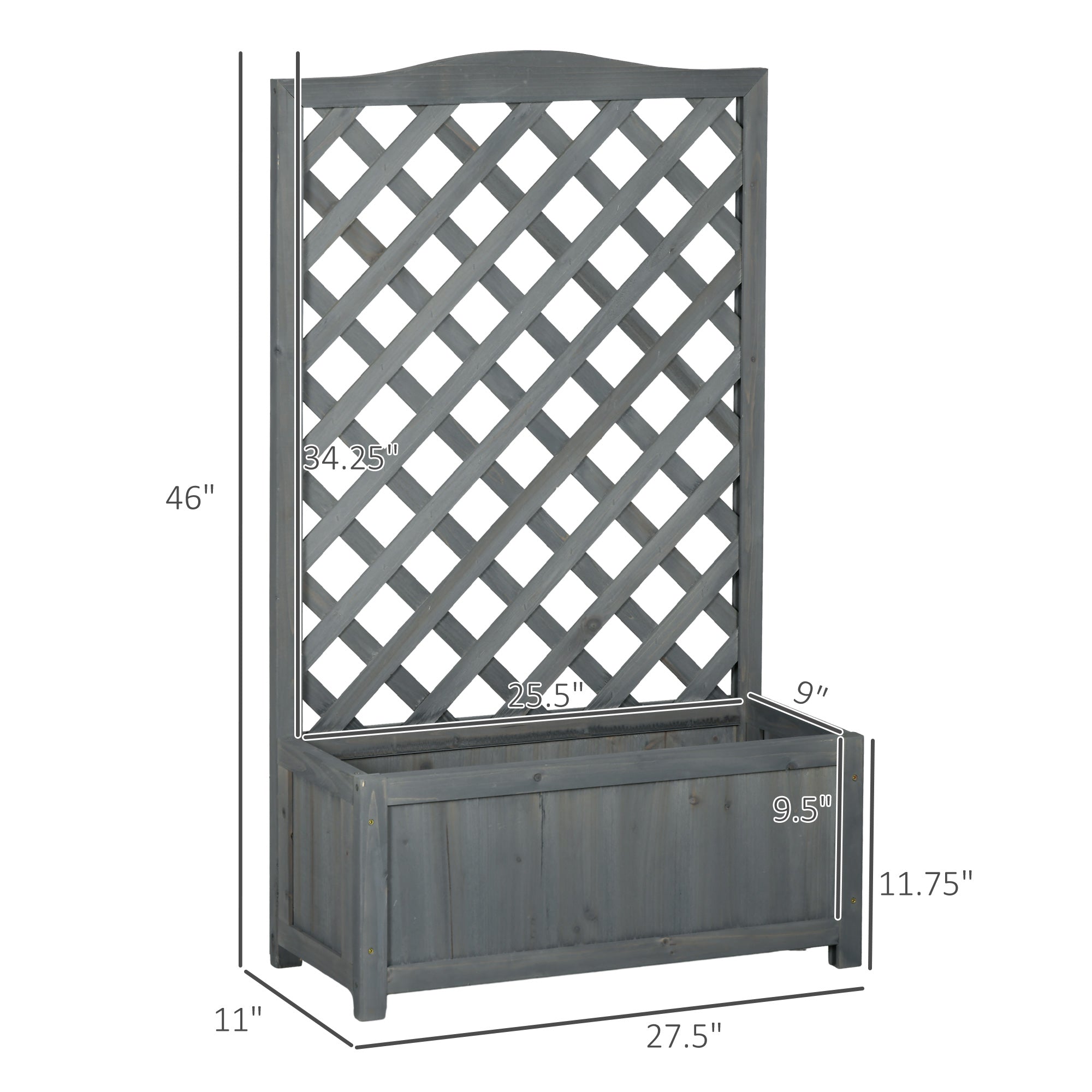 46" Wooden Planter with Trellis, Raised Garden Bed to Grow Vegetables, Herbs, Flowers for Backyard, Patio, Gray