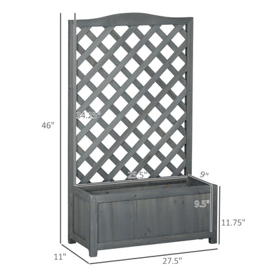 46" Wooden Planter with Trellis, Raised Garden Bed to Grow Vegetables, Herbs, Flowers for Backyard, Patio, Gray