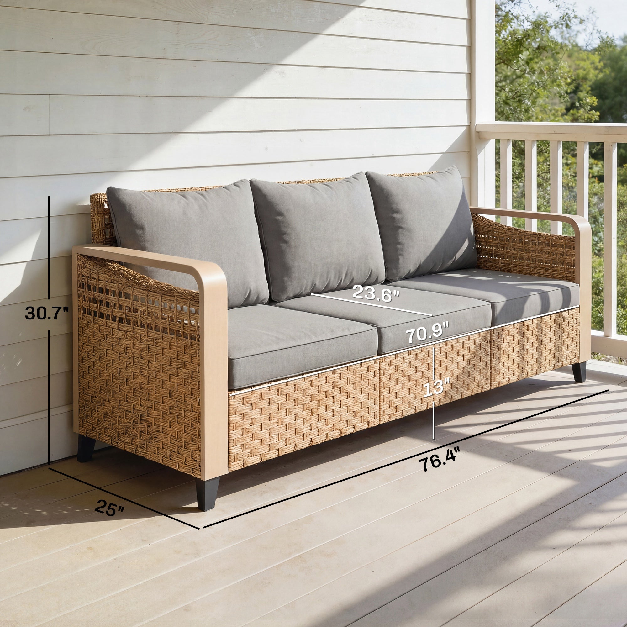 Rattan Wicker Sofa 3-Seater Outdoor Patio Sofa with Cushions for Garden Backyard Porch
