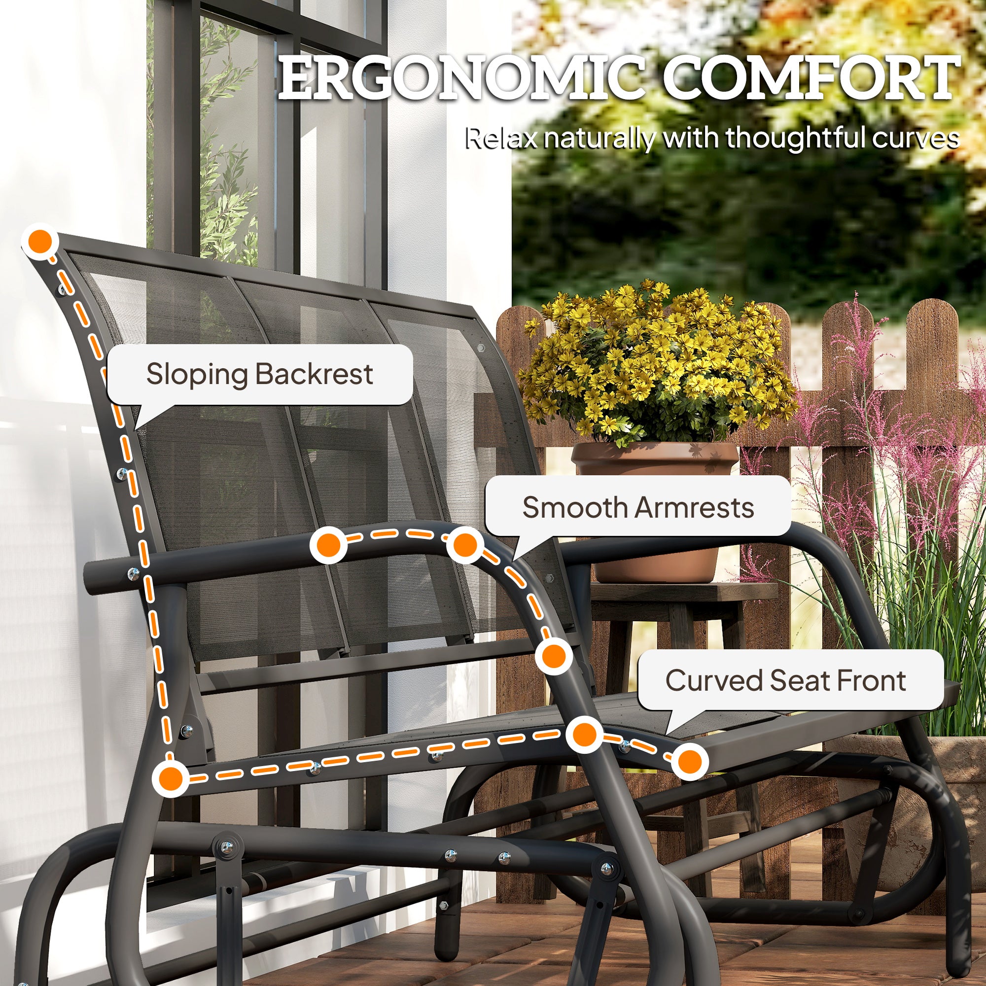 3-Person Outdoor Patio Glider Bench, Porch Glider Swing with 3 Seats, Breathable Mesh Fabric, Metal Frame