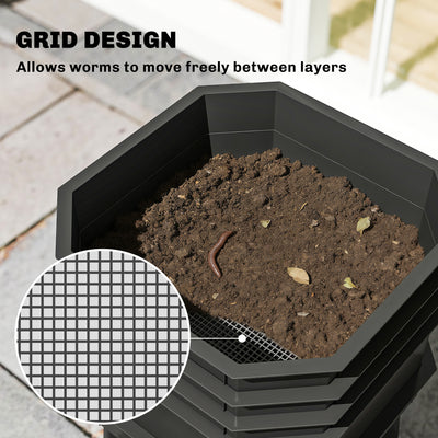 4-Tray Worm Composter Bin, 7.4 Gal Outdoor & Indoor Worm Composter for Recycling Food Waste