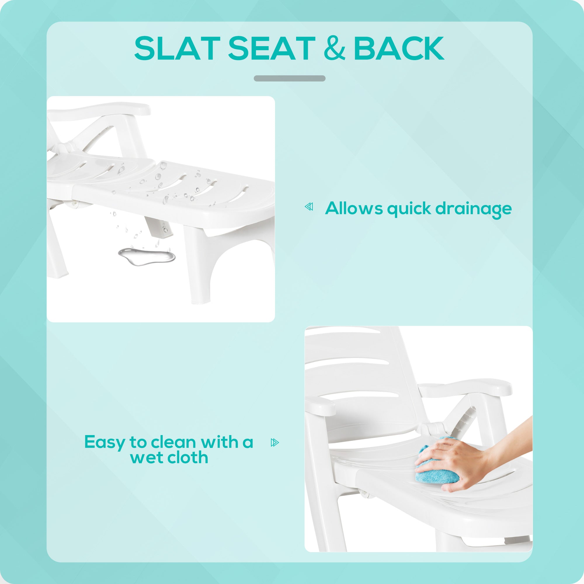 Outdoor Chaise Lounge Chair on Wheels, Waterproof, Quick Assembly, Folding, 5 Level Adjustable Backrest for Pool, White