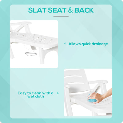 Outdoor Chaise Lounge Chair on Wheels, Waterproof, Quick Assembly, Folding, 5 Level Adjustable Backrest for Pool, White