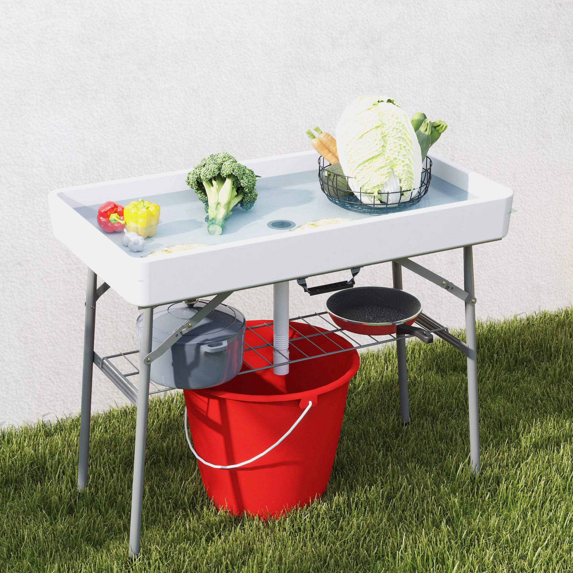 3.4ft Folding Ice Cooler Table with Drain, Fill and Chill Table Outdoor Table Cooler with Storage Shelf, Drink Cooler for Parties Picnic BBQ Camping Wedding