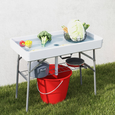 3.4ft Folding Ice Cooler Table with Drain, Fill and Chill Table Outdoor Table Cooler with Storage Shelf, Drink Cooler for Parties Picnic BBQ Camping Wedding