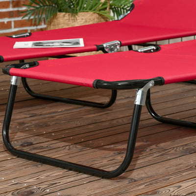 2 Piece Folding Chaise Lounge Pool Chairs, Outdoor Sun Tanning Chairs with 5-Level Reclining Back, Steel Frame for Beach, Yard, Patio