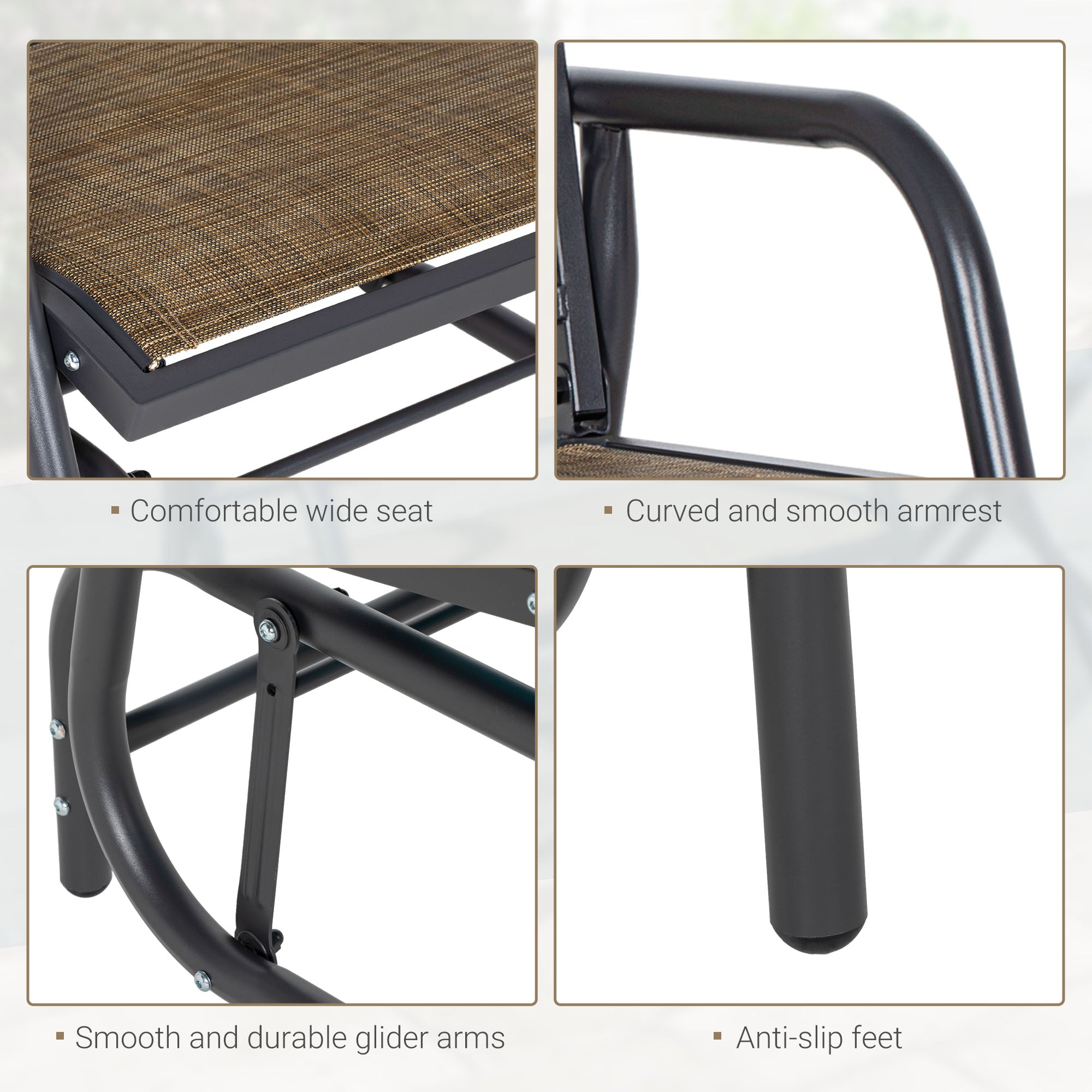 Outdoor Glider Chair, Steel Swing Chai with Curved Armrests for Porch, Garden, Poolside, Balcony