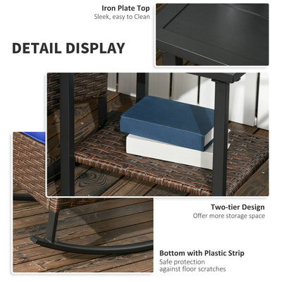 3 Piece Patio Rocking Chair Set, Outdoor Wicker Bistro Set with 2 Oversize Cushioned Porch Rockers and 2 Tier Coffee Table for Garden, Backyard