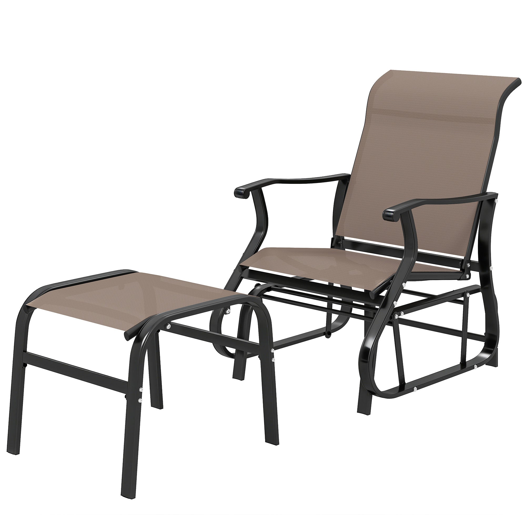 Outdoor Glider with Ottoman, Patio Glider Chair Set with High Back, Wide Seat for Porch, Garden, Backyard