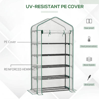 5 Tier Mini Greenhouse, Small Portable Greenhouse with PE Cover, Roll-Up Zippered Door, 76" x 35.4" x 19.3"