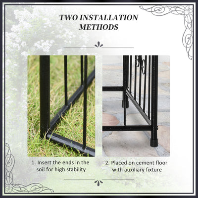 86" Garden Arch Arbor, Metal Arch Trellis with Gate and Planter Baskets, Garden Archway for Climbing Vines, Wedding Ceremony Decoration, Flourishes & Arrow Tips, Black