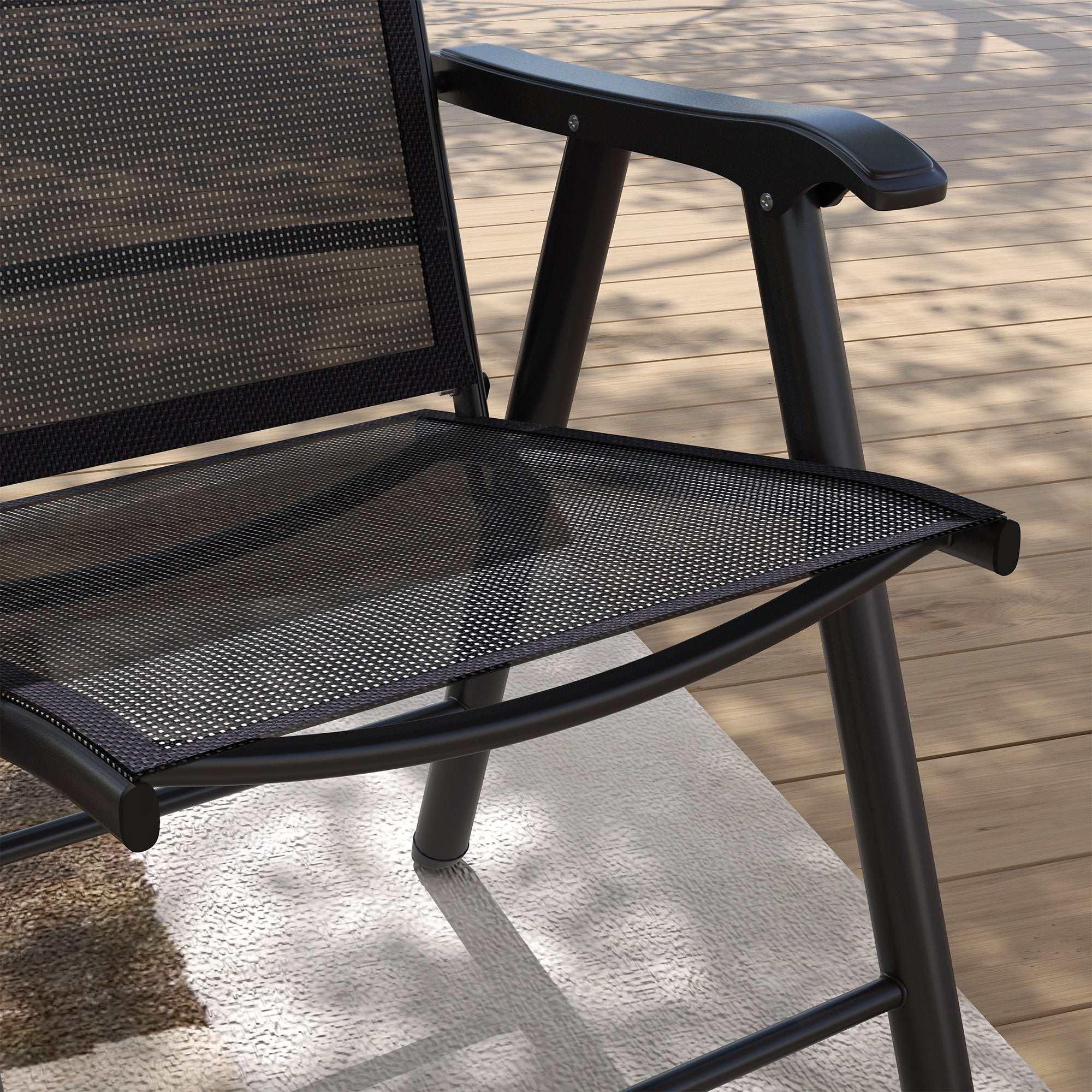 Set of 4 Outdoor Folding Chairs, Stackable Patio Dining Chairs with Armrests, Metal Frame