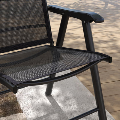 Set of 4 Outdoor Folding Chairs, Stackable Patio Dining Chairs with Armrests, Metal Frame